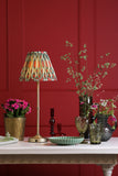 1 Light Rechargeable Table Light in Matt Antique Brass with Red Cotton Mix Shade (0183DAH4275)