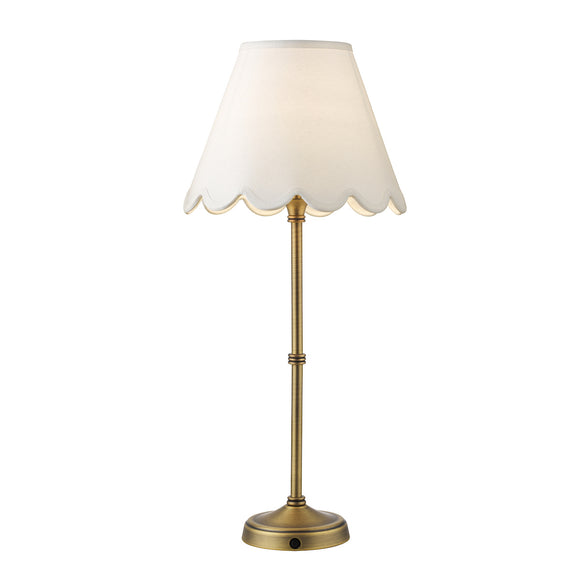 1 Light Rechargeable Table Light in Matt Antique Brass with White Linen Shade (0183DAH4275)