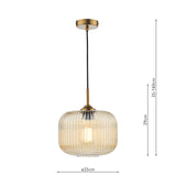 1 Light Pendant Natural Brass and Amber Glass (0183DEM0106)
