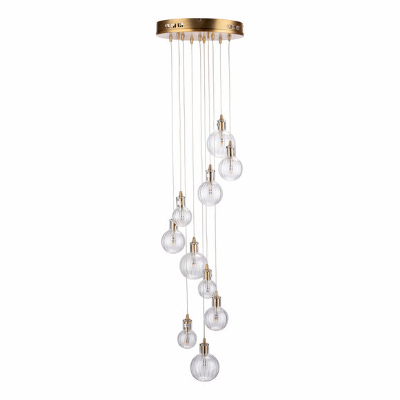 10 Light Cluster Pendant Brass & Glass (0183DIT2342)