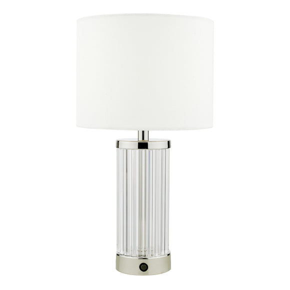 1 Light Rechargeable Table Light in Polished Nickel and Glass with Shade (0183ENR4138)