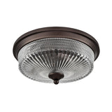 2 Light Flush Fitting in Dark Brown with Decorative Clear Ribbed Glass (0194EMECF5819)