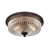 2 Light Flush Fitting in Dark Brown with Decorative Clear Ribbed Glass (0194EMECF5819)