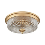 2 Light Flush Fitting - Gold Painted with Decorative Clear Ribbed Glass (0194EMECF5820)