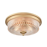 2 Light Flush Fitting - Gold Painted with Decorative Clear Ribbed Glass (0194EMECF5820)