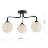 3 Light Semi-Flush Matt Black with Opal Glass (0183FEY032202)