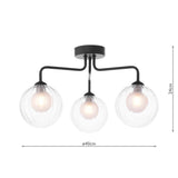 3 Light Semi-Flush Matt Black with Clear/Opal Glass (0183FEY032220)