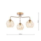 3 Light Semi-Flush Antique Bronze with Organic Amber Glass (0183FEY036316)