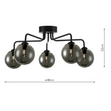 5 Light Semi-Flush Matt with Smoked Glass (0183FEY052201)