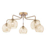 5 Light Semi-Flush Antique Bronze with Organic Amber Glass (0183FEY056316)