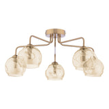 5 Light Semi-Flush Antique Bronze with Organic Amber Glass (0183FEY056316)