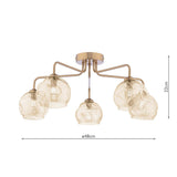 5 Light Semi-Flush Antique Bronze with Organic Amber Glass (0183FEY056316)