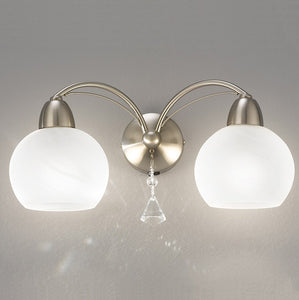 2 Light Wall Light in Satin Nickel with Alabaster effect Glasses (0194THE22772)