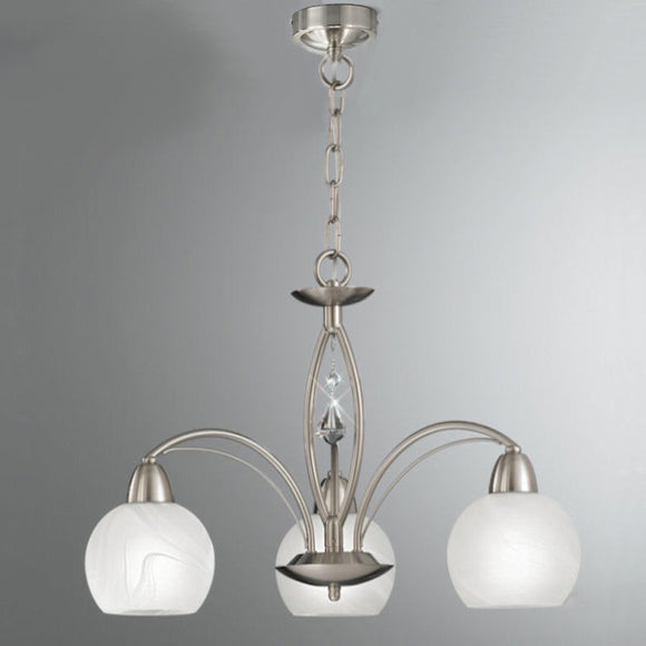 3 Light Pendant with in Satin Nickel with Alabaster effect Glasses (0194THE22773)