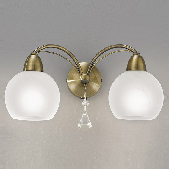 2 Light Wall Light in Bronze with Alabaster effect Glasses (0194THE22782)