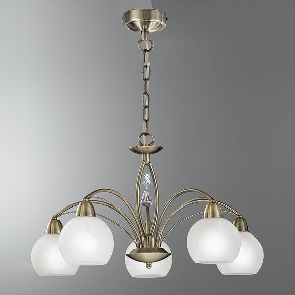 5 Light Pendant/Flush with in Bronze with Alabaster effect Glasses (0194THE22785)