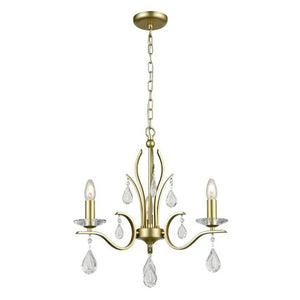 Willow 3 Light Chandelier in Matt Gold with crystal glass droplets (0194WILFL23843)