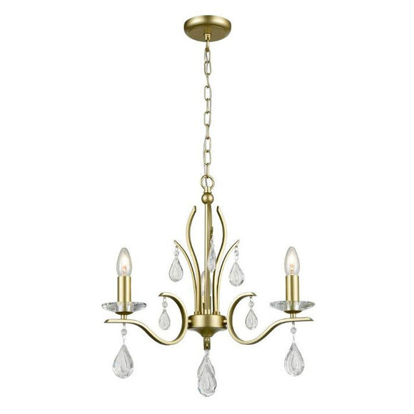 Willow 3 Light Chandelier in Matt Gold with crystal glass droplets (0194WILFL23843)