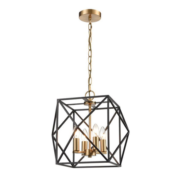 4 Light Ceiling Pendant in Black Ironwork with Gold (0194ANGFL24174)