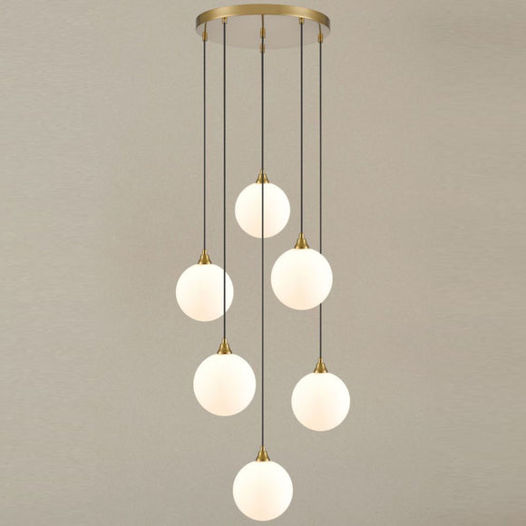 6 Light Cluster Aged Brass with Opal glass (0194GALFL24686367)