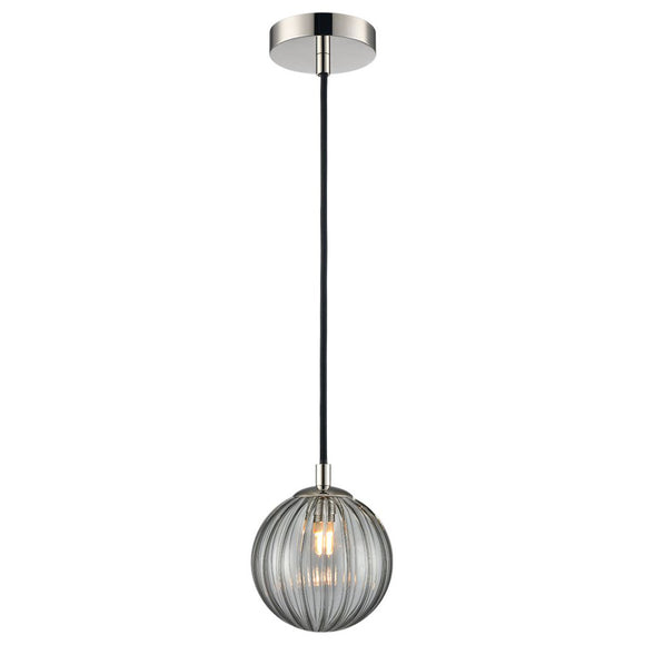 1 Light Bathroom Small Pendant in Polished Nickel with Smoked Glass IP44 (0194GLOPCH429383)