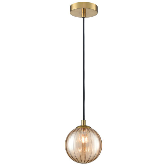 1 Light Bathroom Pendant in Aged Brass with Amber Glass IP44 (0194GLOPCH430384)