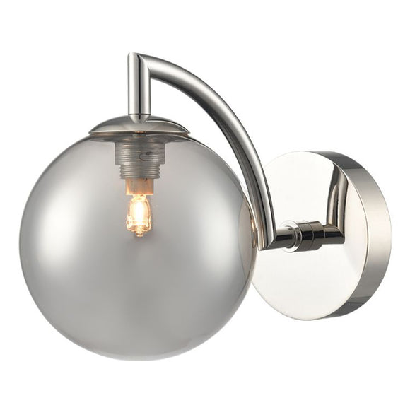 1 Light Bathroom Wall Bracket in Polished Nickel with Smoked Glass IP44 (0194GLOWB410376)