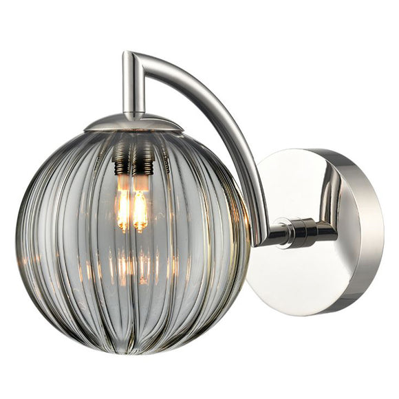 1 Light Bathroom Wall Bracket in Polished Nickel with Smoked Glass IP44 (0194GLOWB410383)