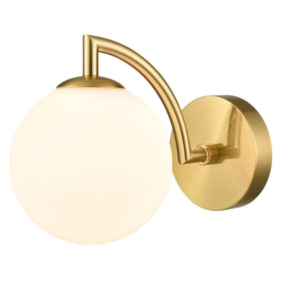 1 Light Bathroom Wall Bracket in Aged Brass with Matt Opal Glass IP44 (0194GLOWB412378)