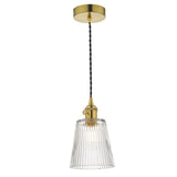 1 Light Pendant Natural Brass and Clear Ribbed Glass Shade (0183HAD014005)