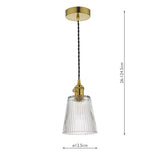 1 Light Pendant Natural Brass and Clear Ribbed Glass Shade (0183HAD014005)