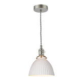 1 Light Pendant Antique Chrome with White Domed Ceramic Shade (0183HAD016109)
