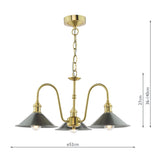 3 Light Pendant Natural Brass and Pewter Metal Shade 18cm (0183HAD034002)