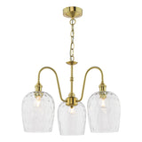 3 Light Pendant Natural Brass and Clear Dimpled Glass Shade (0183HAD034003)