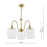 3 Light Pendant Natural Brass and Clear Dimpled Glass Shade (0183HAD034003)