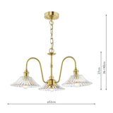 3 Light Pendant Natural Brass and Clear Flared Glass Shade (0183HAD034004)