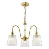 3 Light Pendant Natural Brass and Clear Ribbed Glass Shade (0183HAD034005)