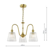 3 Light Pendant Natural Brass and Clear Ribbed Glass Shade (0183HAD034005)