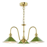 3 Light Pendant Natural Brass and Gloss Green Metal Shade 18cm (0183HAD034007)