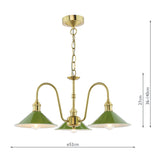 3 Light Pendant Natural Brass and Gloss Green Metal Shade 18cm (0183HAD034007)