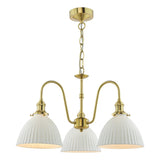 3 Light Bar Pendant Natural Brass and White Domed Ceramic Shade (0183HAD064009)