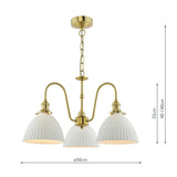 3 Light Bar Pendant Natural Brass and White Domed Ceramic Shade (0183HAD064009)