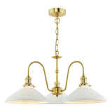 3 Light Pendant Natural Brass and White Shallow Ceramic Shade (0183HAD034010)