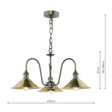3 Light Pendant Antique Chrome and Aged Brass Metal Shade 18cm (0183HAD036101)