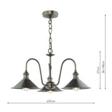 3 Light Pendant Antique Chrome and Pewter Metal Shade 18cm (0183HAD036102)