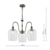 3 Light Pendant Antique Chrome and Clear Dimpled Glass Shade (0183HAD036103)