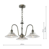 3 Light Pendant Antique Chrome and Clear Flared Glass Shade (0183HAD036104)