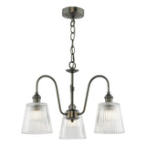 3 Light Pendant Antique Chrome and Clear Ribbed Glass Shade (0183HAD036105)