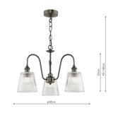 3 Light Pendant Antique Chrome and Clear Ribbed Glass Shade (0183HAD036105)