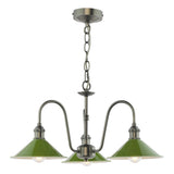 3 Light Pendant Antique Chrome and Gloss Green Metal Shade 18cm (0183HAD036107)